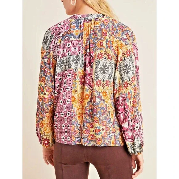 KACHEL X ANTHROPOLOGIE Ambrosia Peasant Blouse Sz 2 Multicolor Pullover Boho - Picture 6 of 9